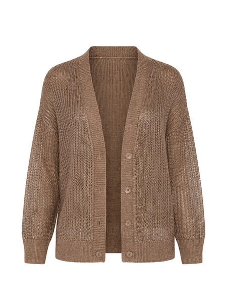  Kinross Cashmere Open Texture Cardigan - Brown 