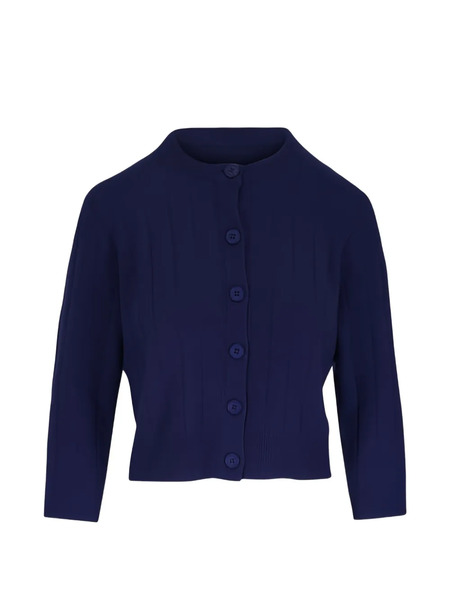  Kinross Cashmere Ribbed Button Cardigan - Blue 