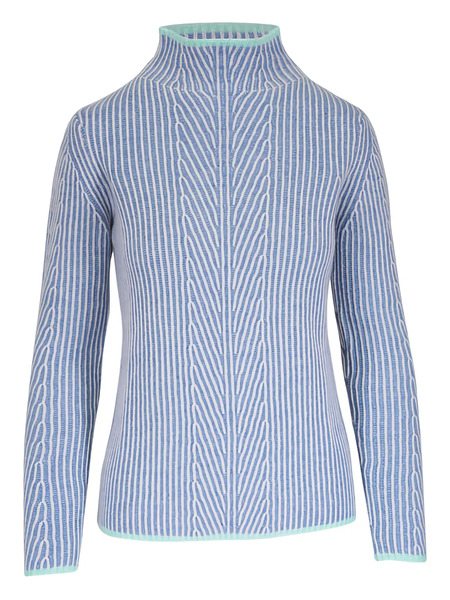  Kinross Cashmere Striped Mock-neck Sweater - Blue 