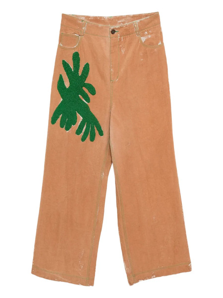  Kinyan Lam Hand Embroidery Straight Jeans - Brown 