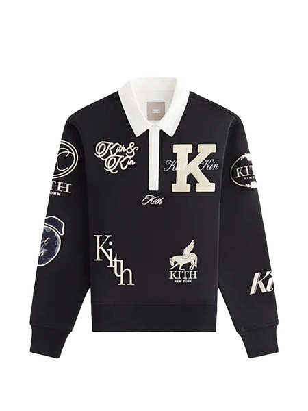  Kith Emery Logo-patch Long-sleeve Polo Shirt - Black 