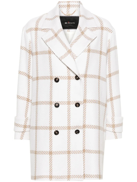  Kiton Check-pattern Cashmere Double-breasted Coat - White 