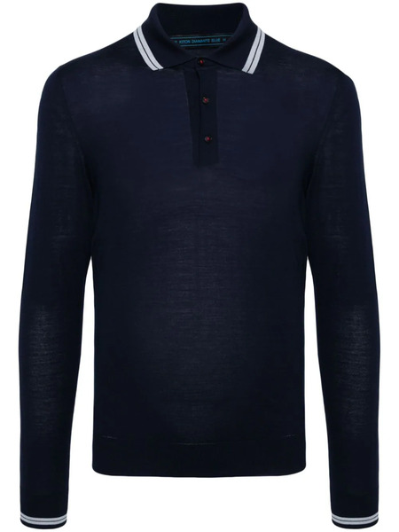  Kiton Knitted Wool Polo Shirt - Blue 