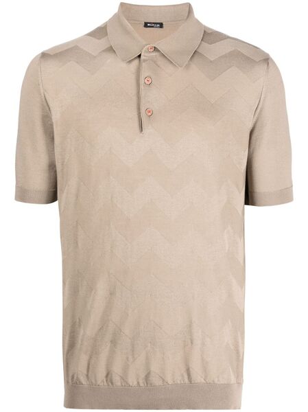 Kiton Wave-pattern Short-sleeve Polo Shirt - Neutrals 