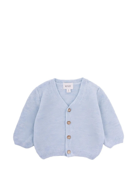  Knot Button V-neck Cardigan - Blue 