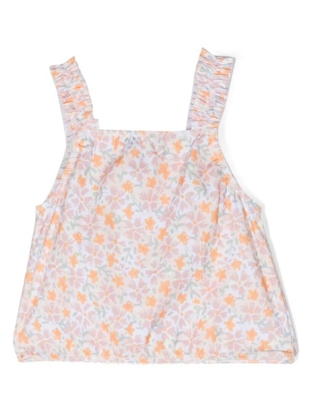 Knot Floral-print Sleeveless Top - Orange 