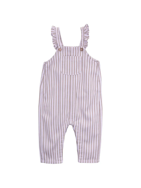  Knot Moriam Ruffled Striped Overalls - Purple 
