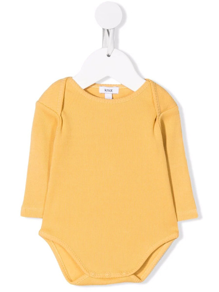  Knot Round Neck Long-sleeved Romper - Yellow 