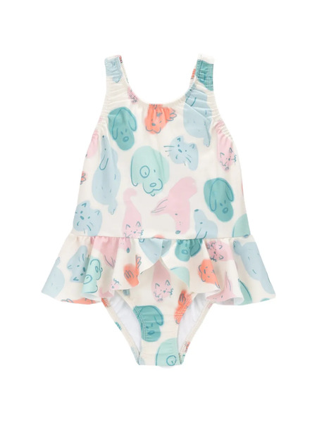  Knot Ruffled Animal-print Swimsuit - White 