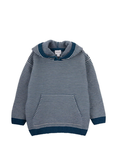  Knot Striped-pattern Hooded Knitted Sweater - Blue 
