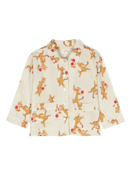  Konges Sløjd Cat-print Seersucker Shirt - Neutrals 