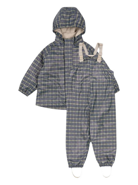  Konges Sløjd Hooded Checked Jacket And Dungarees Set - Blue 
