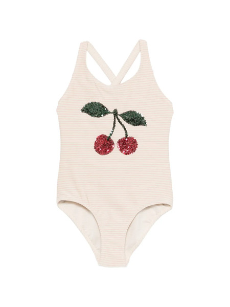  Konges Sløjd Jade Cherry Striped Swimsuit - Neutrals 