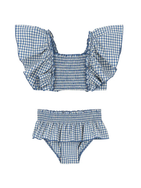  Konges Sløjd Ruffled Gingham-pattern Bikini - Blue 