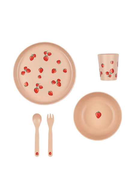  Konges Sløjd Strawberry-print Meal Set - Pink 