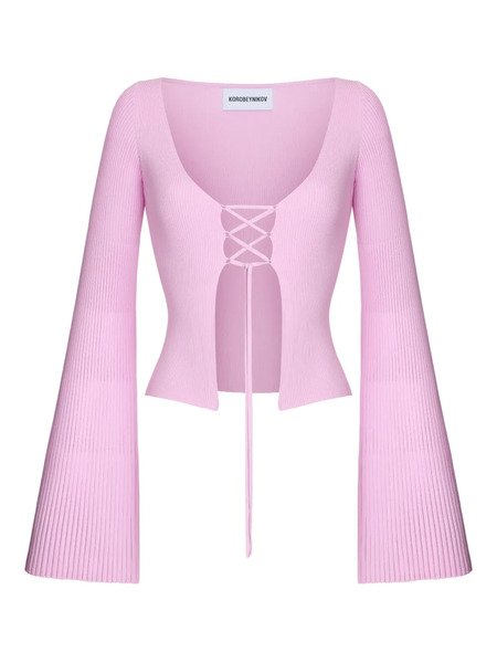  Korobeynikov Lace-up Ribbed Top - Pink 