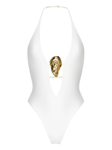  Korobeynikov Scoop-neck Shell-embellished Swimsuit - White 