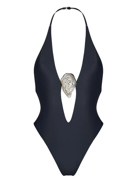  Korobeynikov V-neck Shell-embellished Swimsuit - Black 