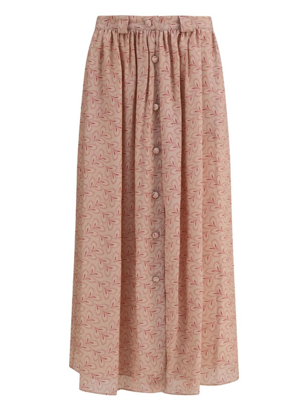  Kristina Ti Foliage-print Button-front Midi Skirt - Pink 
