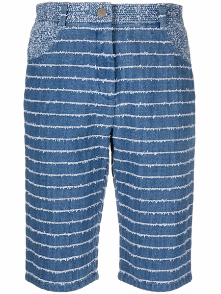 Krizia Frayed-stripe Bermuda Shorts - Blue 