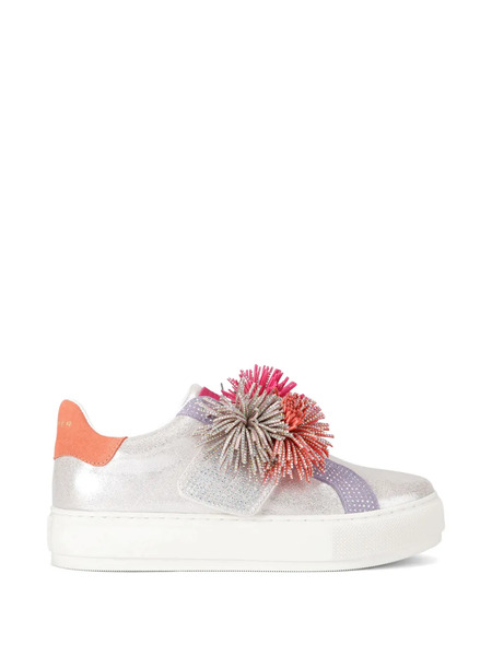  Kurt Geiger London Laney Pom Pom Leather Sneakers - Silver 