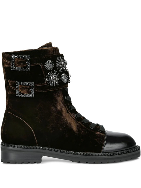  Kurt Geiger London 30mm Stoop Crystal-floral Buckled Combat Boots - Brown 