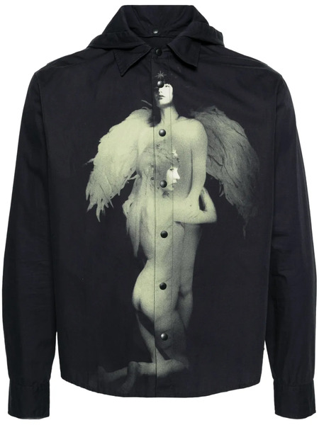  Kusikohc Printed Hooded Shirt - Black 