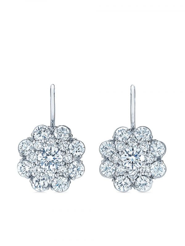  Kwiat 18kt White Gold Diamond Cluster Double Halo Earrings - Silver 
