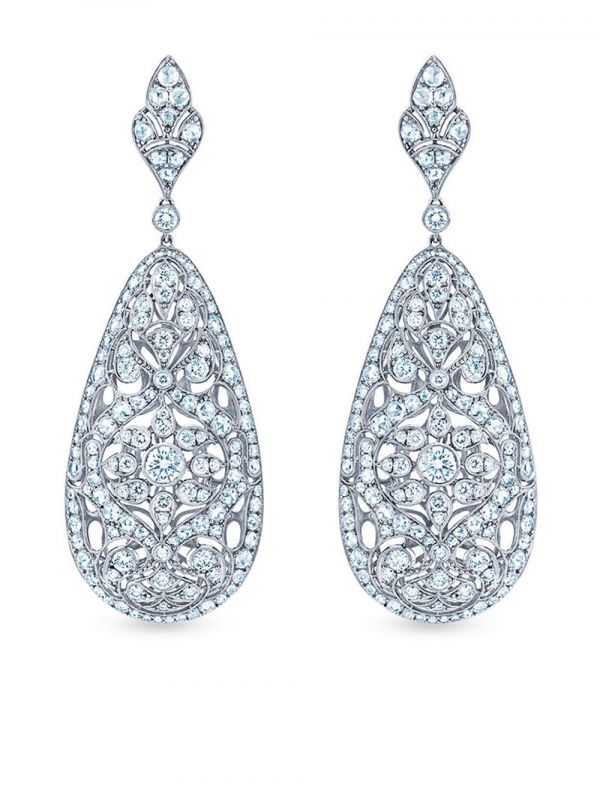  Kwiat 18kt White Gold Diamond Splendor Puffy Teardrop Pendant Earrings - Silver 