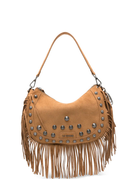  La Carrie Aztec Fringe Studded Suede Shoulder Bag - Neutrals 