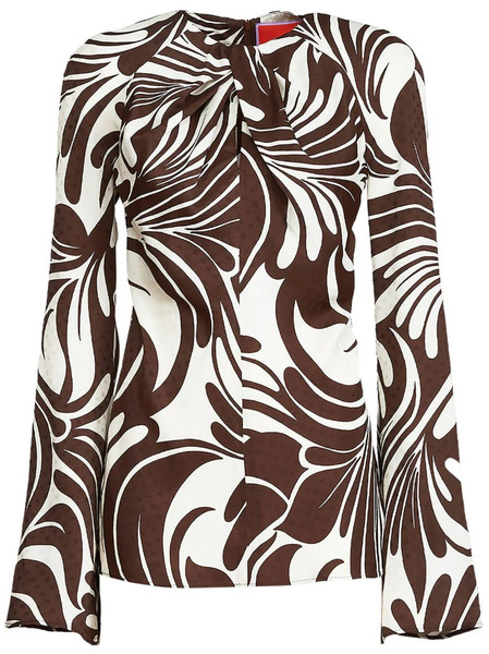  La Doublej Abstract-print Knotted-neck Blouse - White 