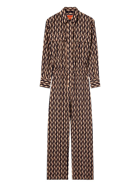  La Doublej Aviator Fish-print Collared Jumpsuit - Blue 