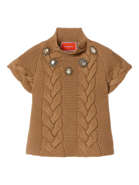  La Doublej Cable-knit Short-sleeve Sweater - Brown 