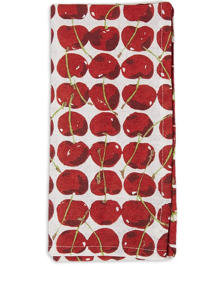  La Doublej Cherries Set Of Two Linen Napkins - Red 