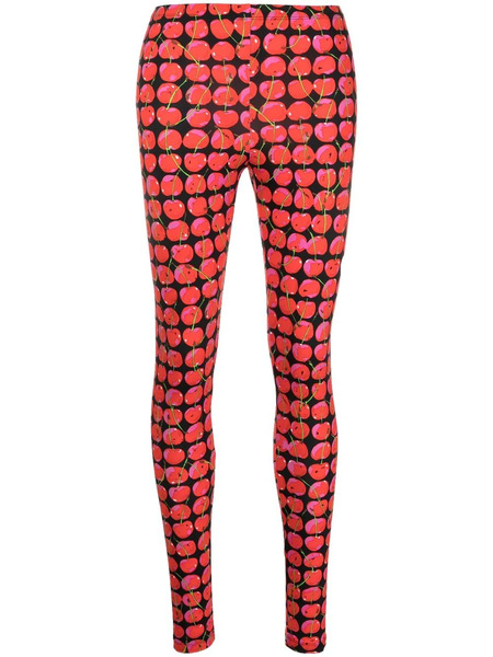  La Doublej Cherry-print Mid-rise Leggings - Black 
