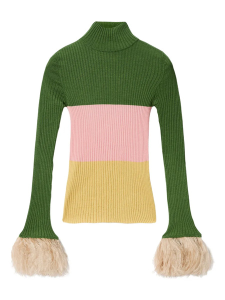  La Doublej Embroidered-logo Feather-cuffs Sweater - Green 