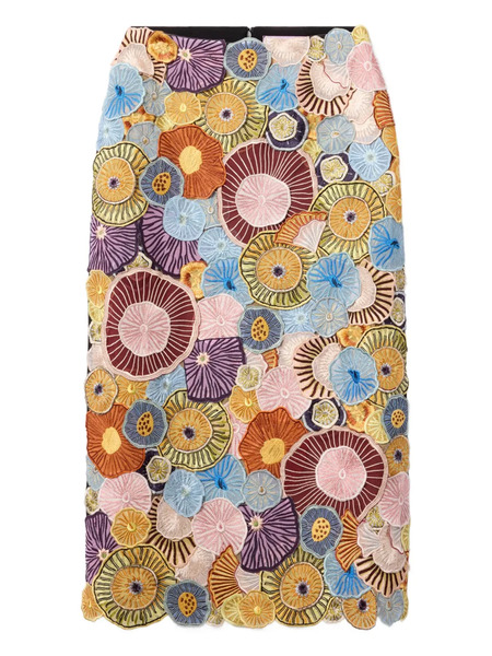  La Doublej Embroidered Midi Pencil Skirt - Blue 