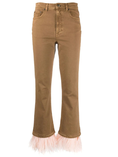 La Doublej Fancy Feather-trim Cropped Jeans - Brown 