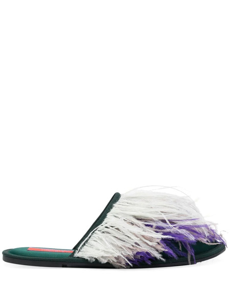  La Doublej Feather-detail Slippers - Green 