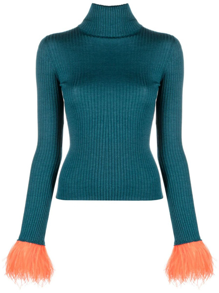  La Doublej Feather-trim Rib-knit Jumper - Blue 