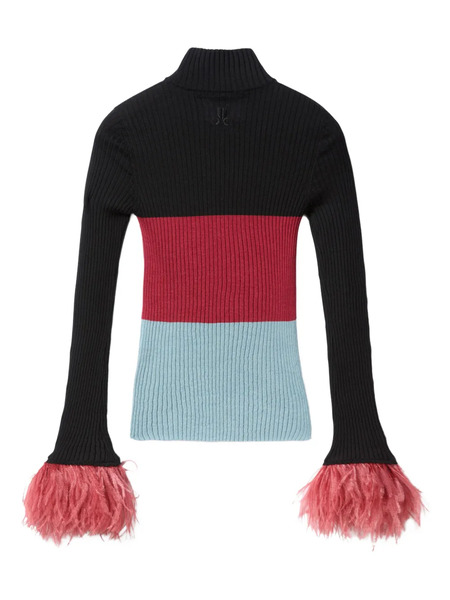  La Doublej Feather-trimmed Ribbed Top - Black 