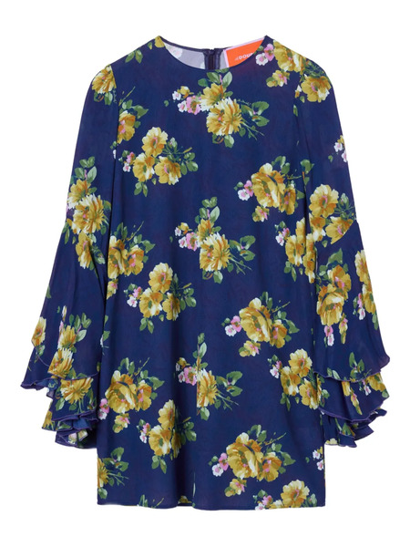  La Doublej Floral Bell-sleeve Mini Dress - Blue 