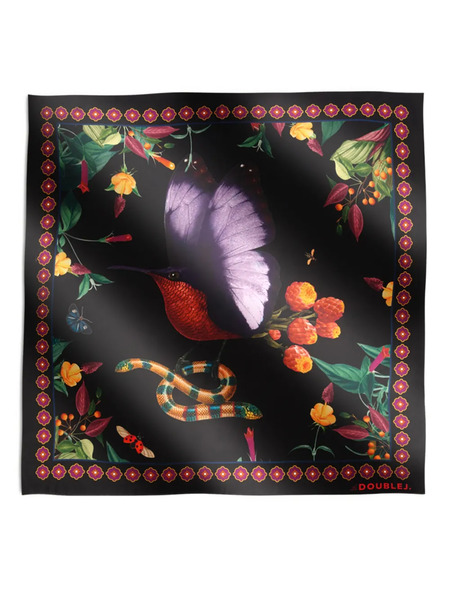  La Doublej Floral Border Bird Scarf - Black 