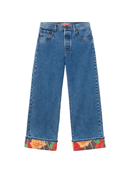  La Doublej Floral Cuff Embroidered Jeans - Blue 