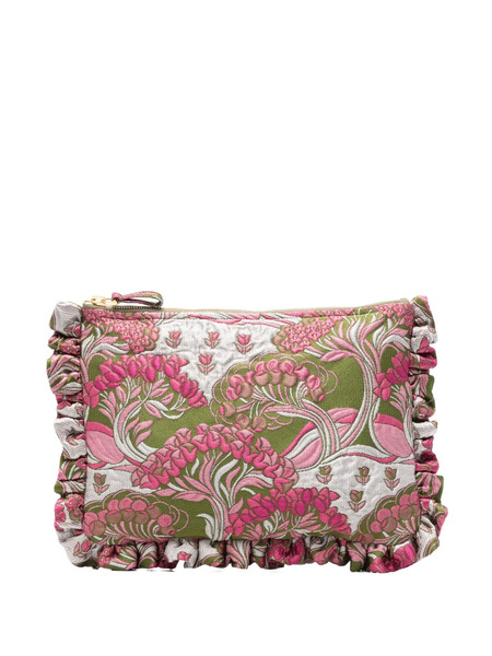  La Doublej Floral-embroidered Ruffled Clutch Bag - Green 