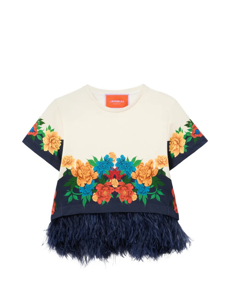  La Doublej Floral Feather T-shirt - Neutrals 