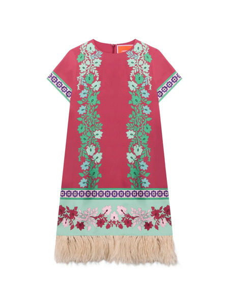  La Doublej Floral Fringed Swing Dress - Red 