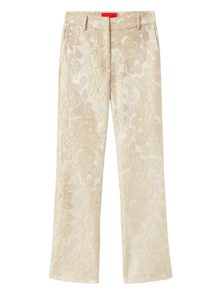  La Doublej Floral-jacquard Trousers - Neutrals 