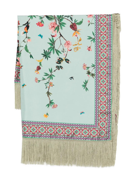  La Doublej Floral-print Fringed Scarf - Blue 