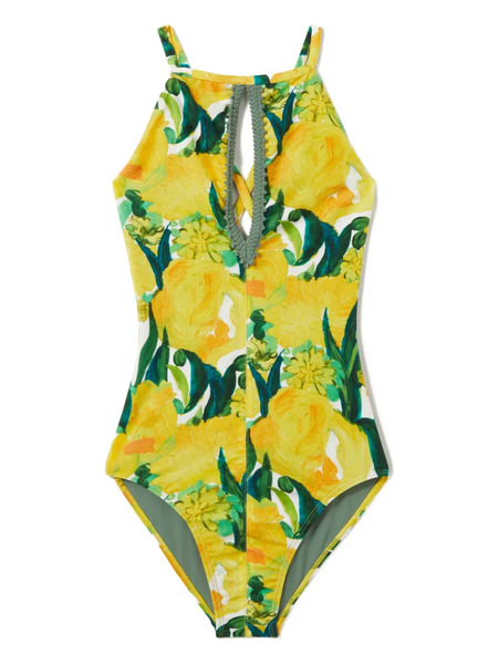  La Doublej Floral-print Halter Swimsuit - Yellow 